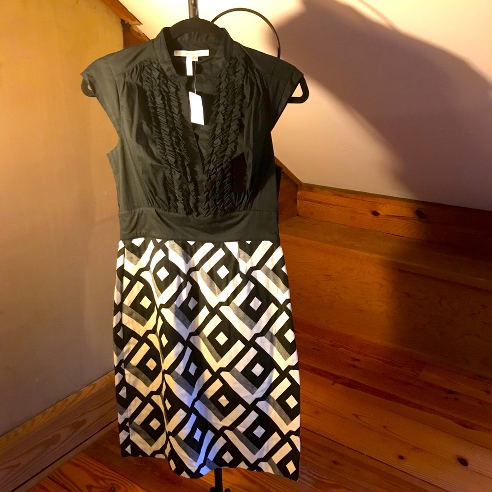 MaxandCleo Black White Ruffle Work Dress, NWT, 4